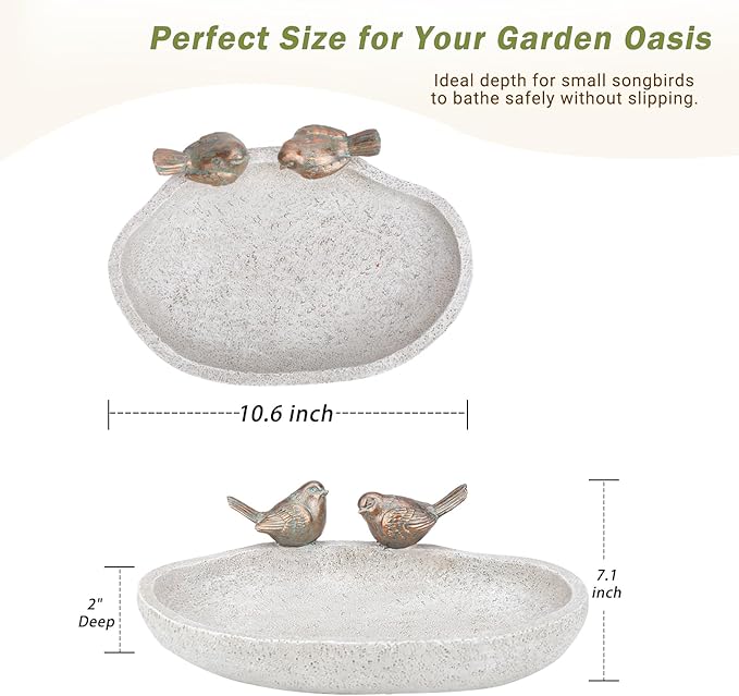 MUMTOP Bird Baths for Outdoors, Outdoor Garden Bird Bath Resin Birdbath Bowl with Vintage Bird Ornament for Outside Yard Table Decor