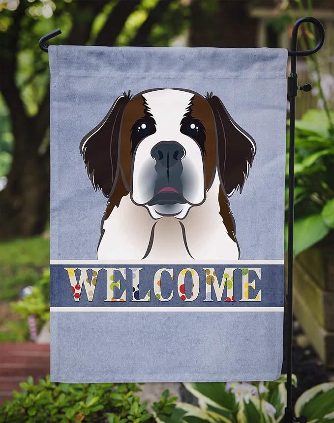 Caroline's Treasures BB1432GF Saint Bernard Welcome Garden Flag, Blue Mailbox Flag Decorative Yard Flag Banner Outside Patio Artwork Yard Flower Beds, Garden Size, Multicolor