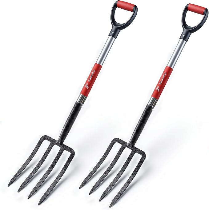 Garden Digging Forks with Premium 4-Tine Forged Steel Digging Fork D-Grip Handles 41" Sturdy Metal D-Handle Virtually Unbreakable Gardening Tool 2 Pcs