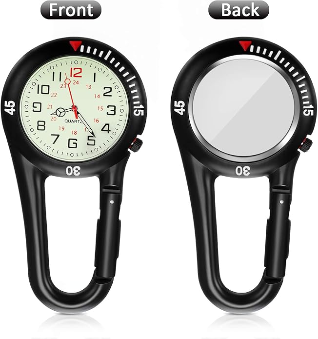 Hicarer 2 Pieces Clip on Quartz Watch Backpack Fob Belt Glow in The Dark Unisex Pocket Watch with White Dial for Doctors Nurses Outdoor Activities