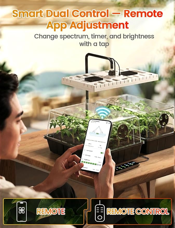 MetryGrow 48W Full Spectrum LED Grow Light Seed Starter Kit, 80-Cell Tray with 30W Heating Mat & Adjustable Dome, Waterproof Germination System for Healthy Indoor Seedlings