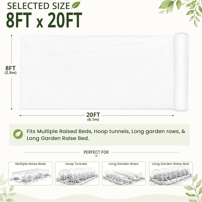 8Ft x 20Ft Garden Netting, Fine Mesh Insect Netting for Plant Protection, Mosquito Bug Bird Barrier Mesh Cover for Vegetables Fruits Flowers Raised Beds