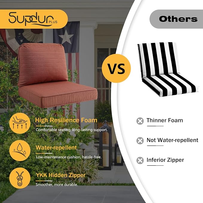Outdoor Cushions for Patio Furniture Set of 2, 24"x24" Water Repellent Chair Cushions Removable Seat Bottom & Back Cushion Covers for Chair, Sofa, Couch, Dark Yellow Tan Stripe