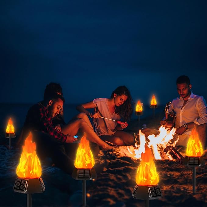 Toodour Solar Outdoor Torch Lights with Flickering Flame, Solar Pathway Decorative Lights, Waterproof LED Flame Torches for Outdoor Camping Garden Landscape Patio Path Yard Decorations - 8 Pack