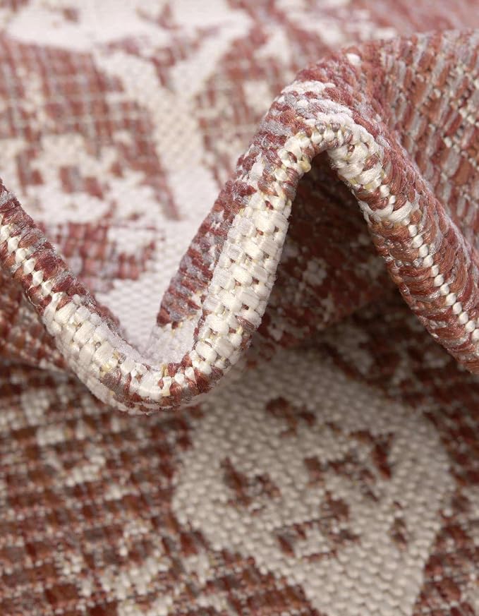 Unique Loom Outdoor Bohemian Collection Area Rug - Anthro (10' 8" Round Rust Red/Ivory)