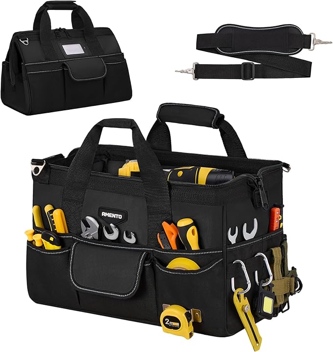 16-Inch Heavy Duty Tool Bag, 22 Pockets Empty Tool Box Organizer Storage, Soft Tote Toolbox Organization Portable Handle Carrying Work Toolbag for Electrician Mechanic, Dad Men Gifts, Black