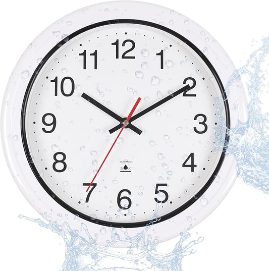 13 Inch Outdoor Full Waterproof Clock Bathroom Wall Clocks Waterproof Clocks for Patio Pool Garden Indoor Outdoor, White