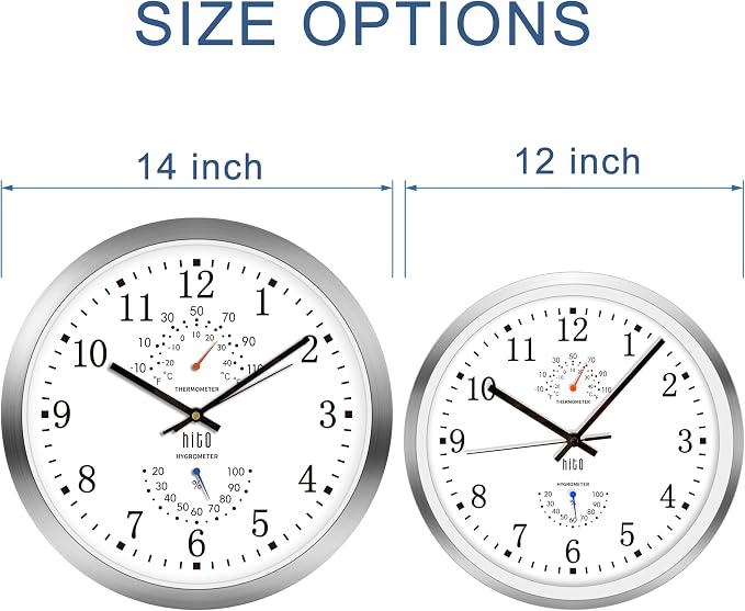 HITO 14 Inch Silent Wall Clock Battery Operated, Large Wall Clock for Living Room Decor, Office, Classroom, Bedroom
