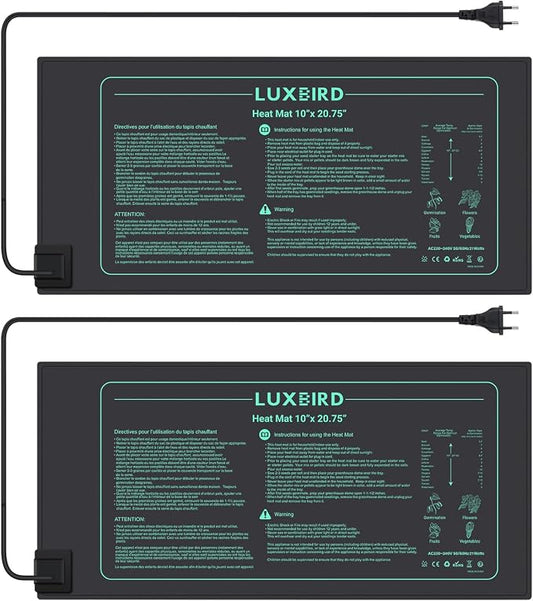 LUXBIRD 2 Pack Seedling Heating Mat for Seed Starting, 10”x 20.75” Durable Waterproof Warm Hydroponic Heating Pad for Indoor Plants Germination, IP67, MET Standard (120V US Plug)