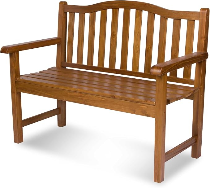 Shine Company Belfort Outdoor Solid Wood Patio Garden Bench, Ergonomic Seat, 22" D x 44.75" W x 36" H, Oak