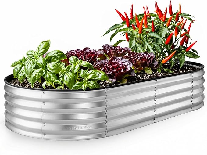 Plant and Plot Galvanized Raised Garden Bed Silver