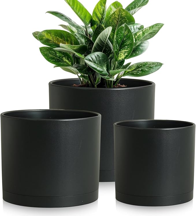 Large Plant Pots Set of 3 – 8", 9", 10" Indoor Flower Pots with Drainage Holes and Saucers, Big Planters for Monstera, Fiddle Leaf Fig, Snake Plant – 5 Colors
