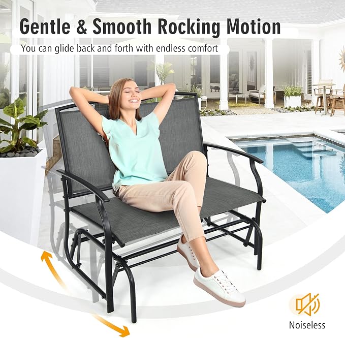 Outdoor Swing Glider Chair for 2 Persons, Rocking Seating Patio Bench w/Coated Steel Frame, Patio Loveseat for Backyard, Garden (Grey)