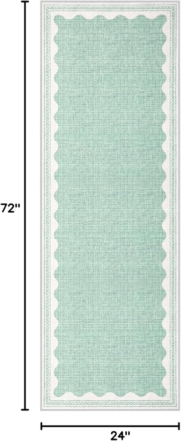 2x6 Scalloped Runners Green Washable Hallways Bedroom Rug | Solid Non Slip Scalloped Bath Runner, Rugs for Bedroom Girls, Rugs for Kitchen Floor Soft Dorm Nursery Carpet for Bedside
