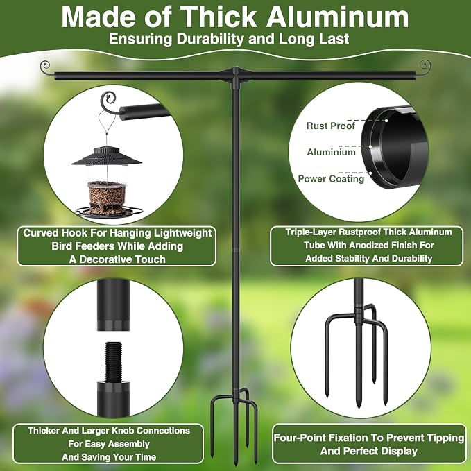 Garden Flag Stand for Yard – Heavy Duty 3/4" Thick Aluminum Garden Flag Holder with 4-Prong Base, Powder-Coated Rustproof, Fits 12x18 Double Flags for Outdoor Decor