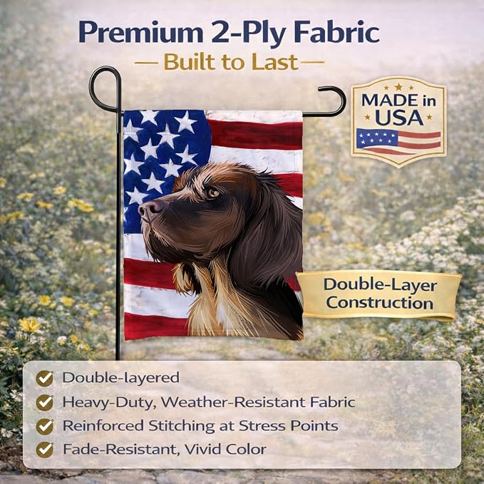 Caroline's Treasures CK6645GF Picardy Spaniel Dog American Flag Garden Flag Mailbox Flag Decorative Yard Flag Banner Outside Patio Artwork Yard Flower Beds, Garden Size, Multicolor