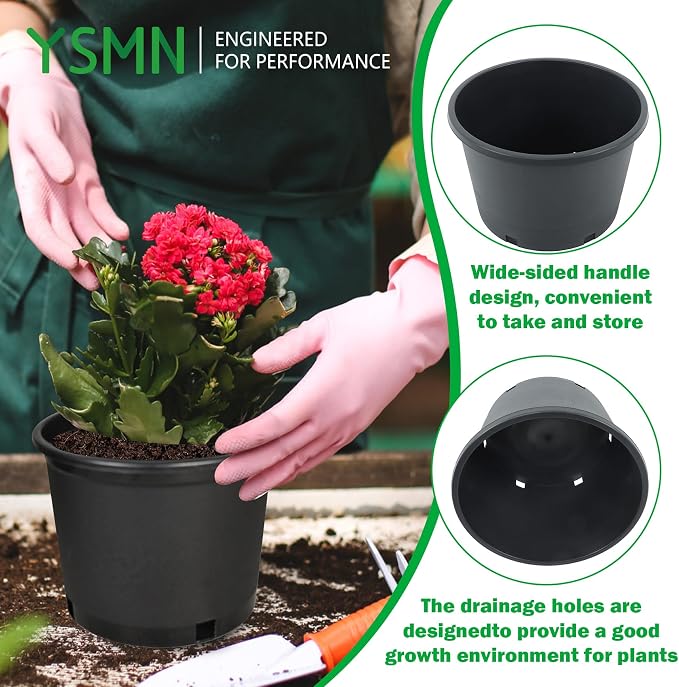 Nursery Pots with Drainage Holes Pack of 10 Pcs 7 Gallon and Plant Label Flexible Seedling Pots Seed Starting Planter for Indoor Outdoor Flowers Succulents Cactus