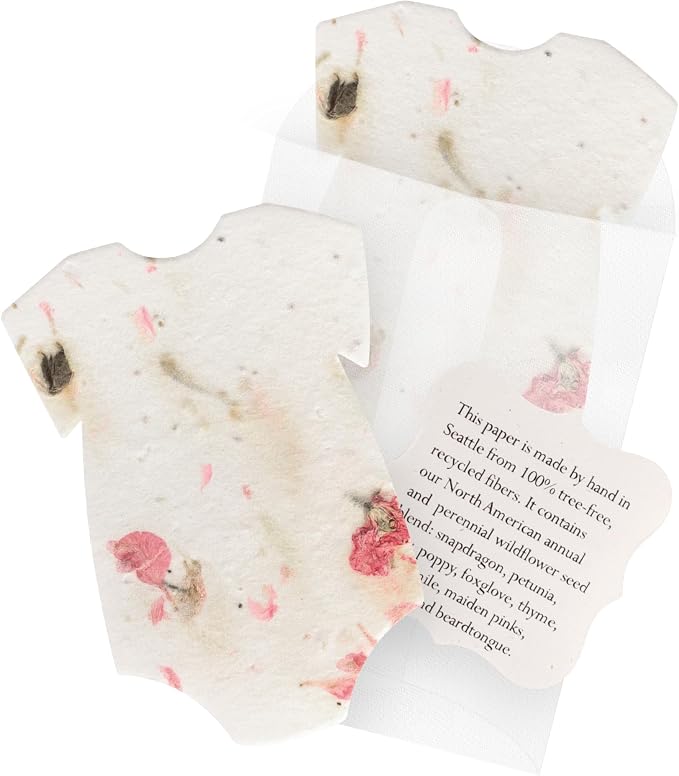 Pink Onesie Gift Tags with Wildflower Seeds - 48pcs Writable Gift Wrap Tags for Baby Showers, Mother's Day Present, Party Favors, DIY Crafts, & Earth Day Decorations