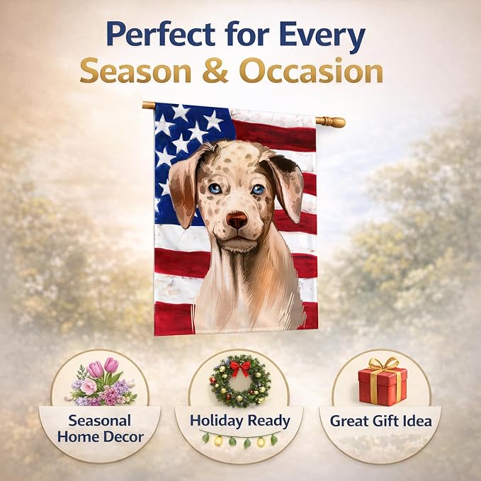Caroline's Treasures CK6479CHF Catahoula Leopard Dog American Flag House Flag Large Porch Sleeve Pole Decorative Outside Yard Banner Artwork Wall Hanging, Polyester, House Size, Multicolor