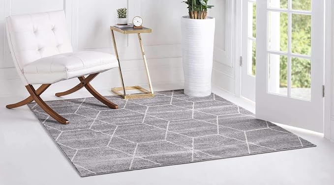 Unique Loom Trellis Frieze Collection Area Rug - Geometric (7' Square, Light Gray/ Ivory)
