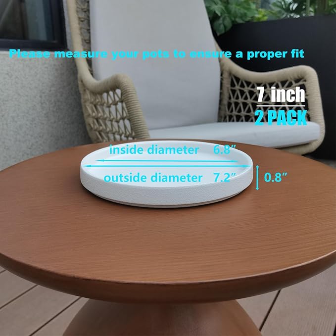 2 Pack Plant Water Catcher Tray - 7 Inch Ceramic Plant Saucer for Indoors/Outdoors, Round Flower Pot Saucer Plant Pot Saucer Plant Drip Trays for Potted Plants Drainage(Frosted White)