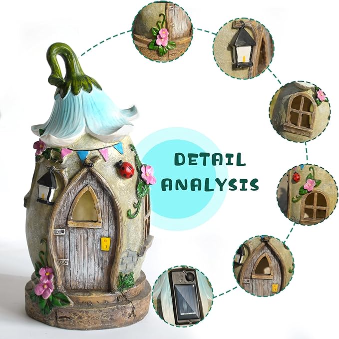 Resin Fairy Garden Statue with Solar Light Perfect for Garden Decor, Featuring a Charming Morning Glory Vine adorning its Crown.Ideal for birthday gifts and building fairy-tale cottages,12.2 inches.