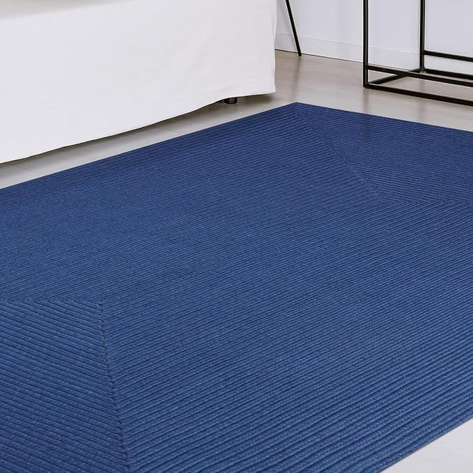 Superior Indoor Outdoor Area Rug, Handwoven Reversible Braided Home Decor for Living Room, Kitchen, Entryway, Patio, Front Porch, Deck, Modern, Boho, Farmhouse Style, 6' x 9', Denim Blue