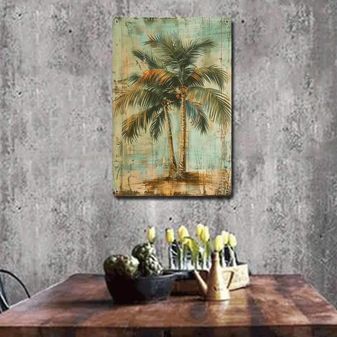 Metal Sign Tin Sign Vintage Wall Art Rustic Elegance Areca Palm Tin Sign for Vintage and Rustic Interiors Shabby Chic Decor and Corros Garden Metal Sign for Club 8×12 Inches