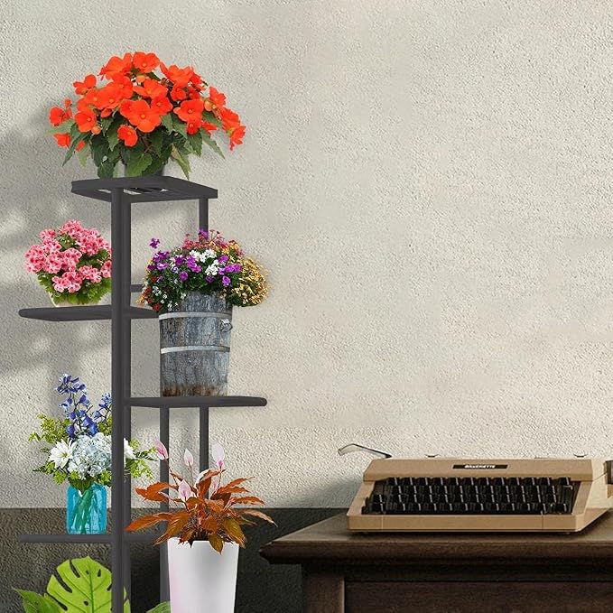 MTB Garden 6 Tier Metal Plant Stand for Indoor Outdoor Flower Pot Display Planter Shelf, Charcoal Grey