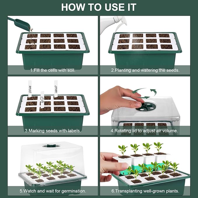 Sondiko Silicone Seed Starter Tray, 48 Cell Reusable Seed Starter Kit, Seedling Starter Trays with Humidity Dome, Mini Greenhouse Germination Kit, Perfect for Starting Vegetable, Flower & Herb Seeds