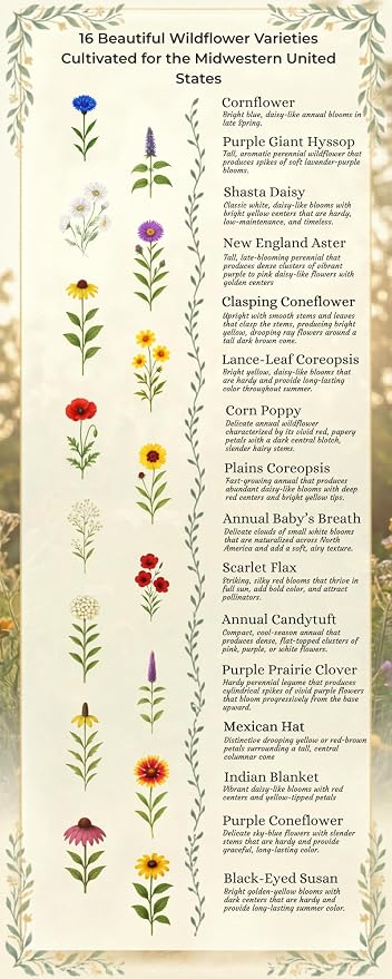 Minnesota Bulk Perennial and Annual Wildflower Seed Mix 1/4lb Covers 500sq-ft - Attract Pollinators, Multi-Color Non-GMO Blooms - Midwest US Species Plant in Spring/Fall (1/4 Pound)