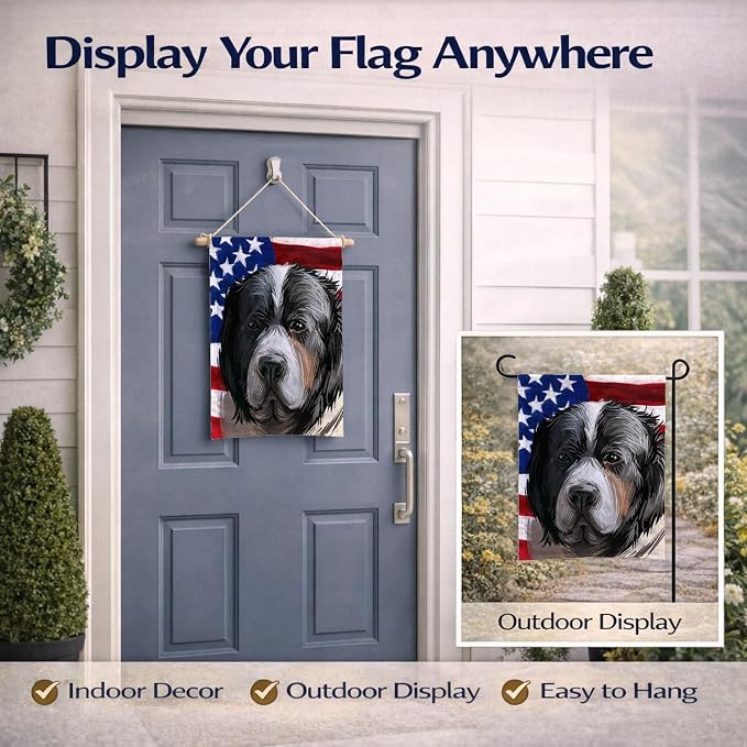 Caroline's Treasures CK6669GF Pyrenean Mastiff Dog American Flag Garden Flag Mailbox Flag Decorative Yard Flag Banner Outside Patio Artwork Yard Flower Beds, Garden Size, Multicolor