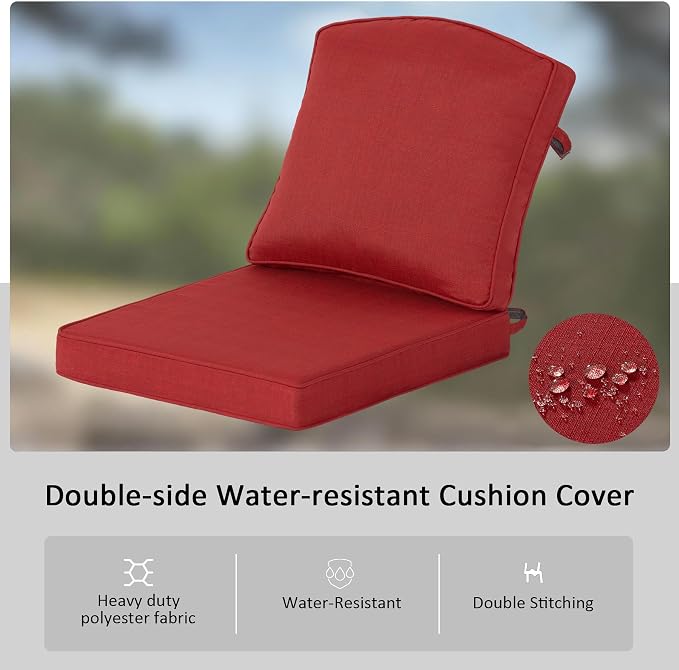 20"x21.5" Outdoor Deep Seat Patio Cushions Set of 2, Outdoor Chair Cushions Bottom Resilient Foam Filling Water-Resistant UV Resistant Weather Resistant with YKK Zippers,Chili