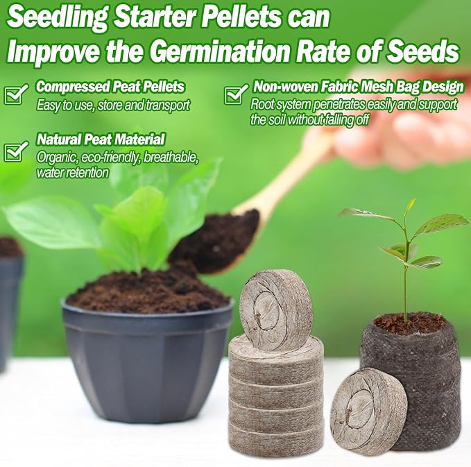 ZeeDix 50 Pcs 36mm Seed Starter Pods, Compressed Peat Pellets Seed Starter Soil for Seed Starting, Growing Vegetables, Herbs & Flowers, Indoor Outdoor Gardening Transplanting