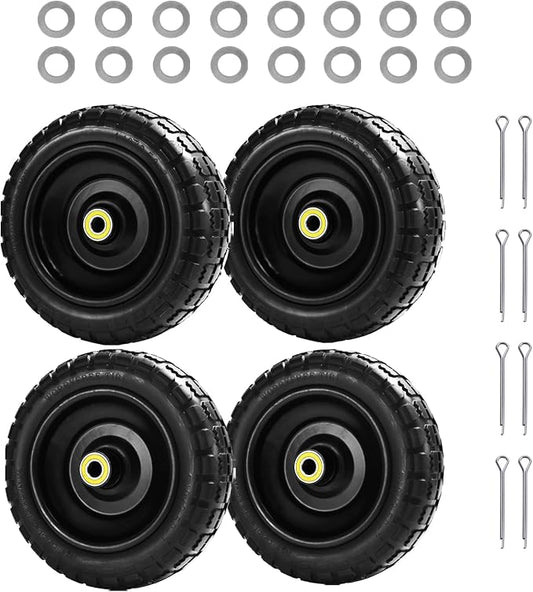 10" Flat Free Tires (4-Pack), 4.10/3.50-4 Solid Rubber Wheels for Gorilla Carts, Garden Wagons, Wheelbarrows & Utility Carts - 5/8" Axle Bore, 2.1" Offset Hub, Heavy Duty No-Flat Replacement