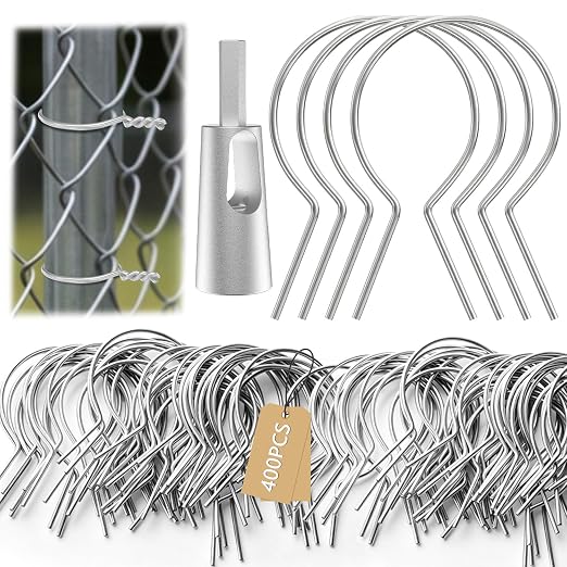 400Pcs Twist Fence Ties Preformed 11 Gauge Galvanized Steel with Drill Chuck Pre-Cut Chain Link Fence Ties Tools for T/U/Round Fence Post and Fixing Chain Link Mesh to Posts Farms Gardens(1-7/8" OD)