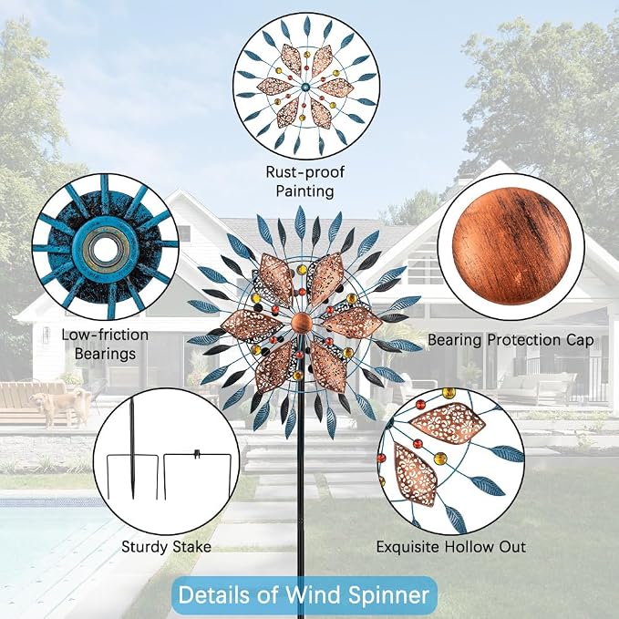 Stargarden Large Wind Spinners Outdoor, 23 Inch Metal Wind Spinner | Double Kinetic Wind Sculptures & Spinners, Waterproof Pinwheels Outdoor Decoration for Patio, Lawn, Garden, Porch Decor