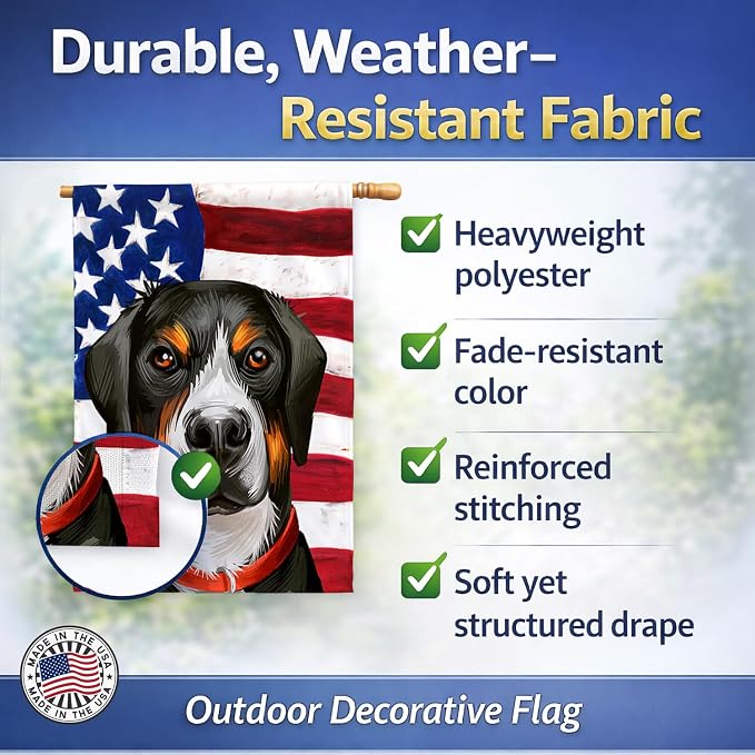 Caroline's Treasures CK6548CHF Greater Swiss Mountain Dog American Flag House Flag Large Porch Sleeve Pole Decorative Outside Yard Banner Artwork Wall Hanging, Polyester, House Size, Multicolor