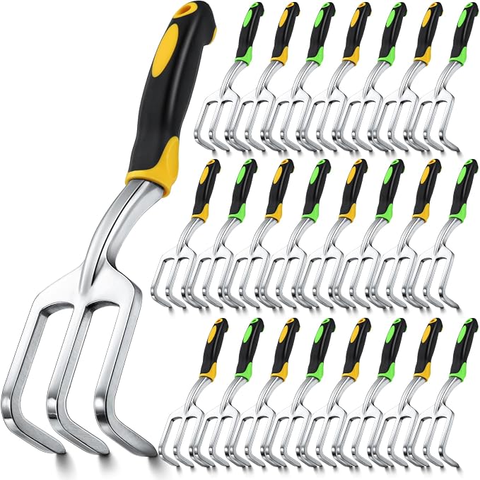 Yaocom 24 Pcs Hand Rake Garden Tool Mini Heavy Duty Garden Cultivator 11 Inch Small Rakes Gardening Aluminum Alloy Hand Tiller with Handle for Digging Weeding Loose Soil