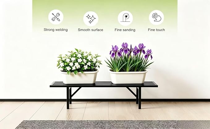 Zhongma One Tier Metal Plant Stand (35.43 L x 8.66 W x 7.9 H) Heavy Duty Plant Holder for Home, Window,Garden, Plant Lovers, Display Stand