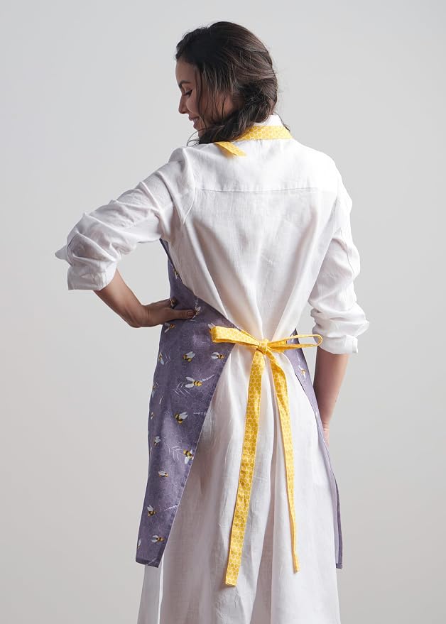 Maison d' Hermine Aprons for women with Pocket 100% Cotton (27.50"x31.50") | Adjustable Neck Strap & long ties Apron Men Chef Wedding Cooking Gardening Server Maid