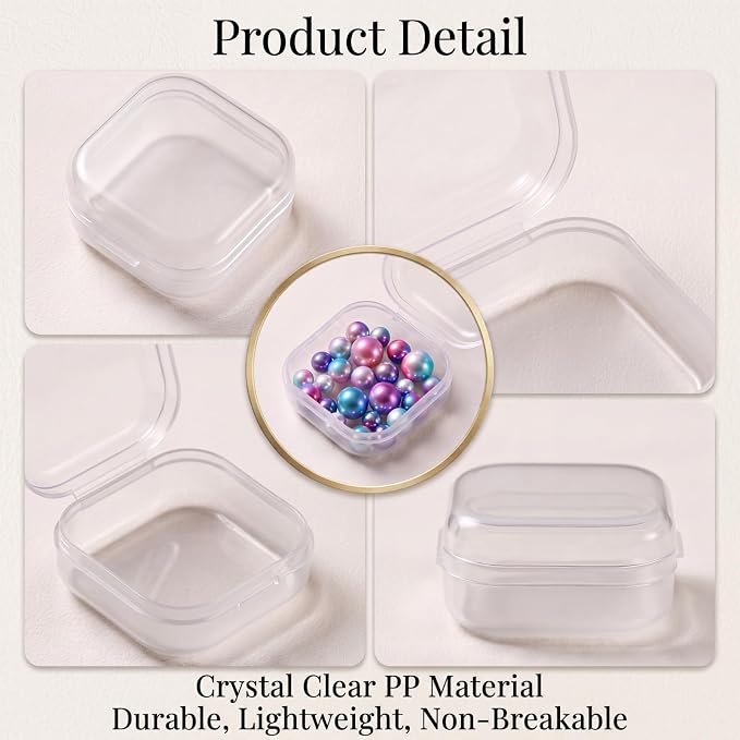 SATINIOR 200 Pcs Clear Plastic Beads Storage Containers Box Small Clear Boxes with Hinged Lid Plastic Arts Case Mini Square Crafts Storage Organizers for Small Items (1.37 × 1.37 × 0.7inch)