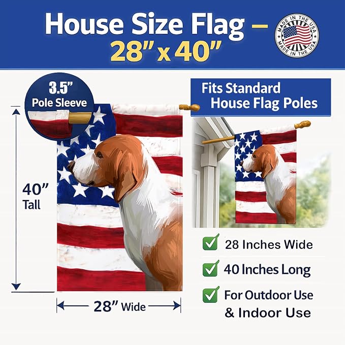 Caroline's Treasures CK6506CHF Drever Dog American Flag House Flag Large Porch Sleeve Pole Decorative Outside Yard Banner Artwork Wall Hanging, Polyester, House Size, Multicolor