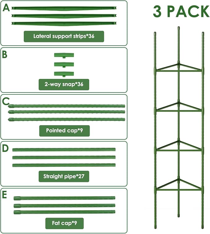 CEWOR Tomato Cage - 3 Pack Tomato Trellis, 63 Inch Tomato Cages for Garden, Extra Tall Plant Triangle Structures Garden Stakes for Climbing Plants Outdoor, Pots, Raised Garden Bed, Vegetables