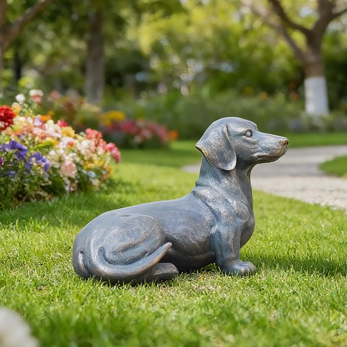 Dachshund Decor Garden Outdoor Statue – 14Inch Hand-Painted Dog Statue for Yard Décor Collectible Dachshund Figurine for Dog Lovers and Dachshund Owners 14 * 7.6 * 10.8 Inch