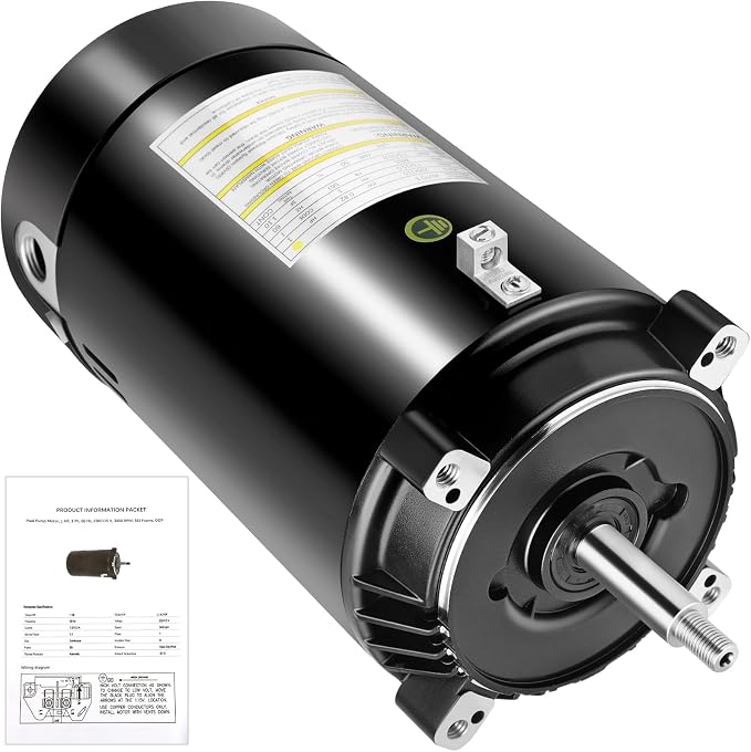SP1610Z1MBK Pool Pump Motor 1HP 56J Frame Replacement for Hayward Pump | 115/230V Dual Voltage, 3450 RPM, 7.5/15A, 1045 Steel Threaded Shaft, Pool Motor
