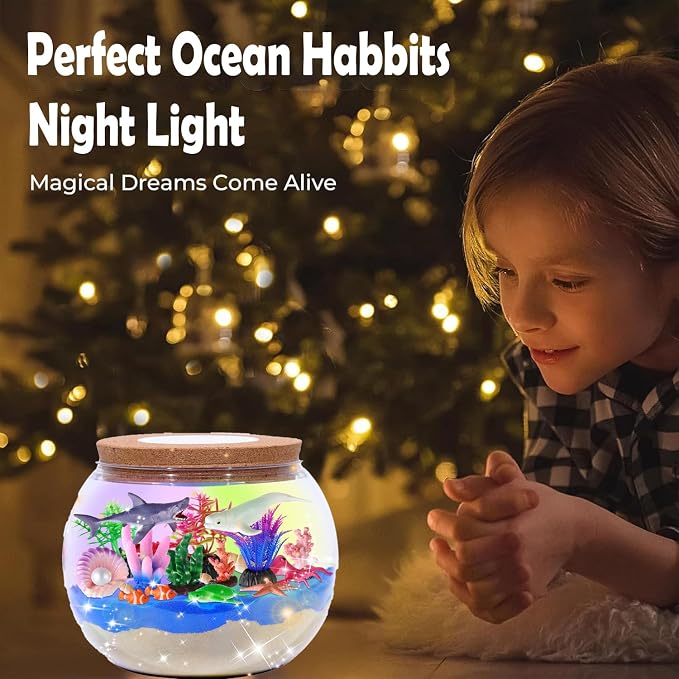 Hannstar Ocean Light Up Terrarium Kit for Kids - Sea Animal Toys with LED Night Light Ocean Animal Birthday Gift for Boys & Girls Ages 4 5 6 7 8-12, Kids Arts & Crafts Kit Easter Ideal Gifts