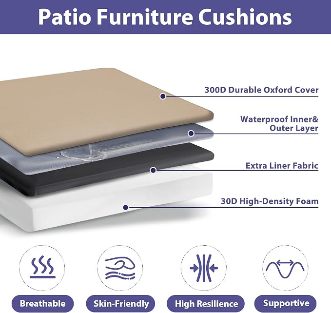 IPYNBAP Outdoor Chair Cushions Set of 4 -Waterproof Outdoor Seat Cushions for Patio Furniture, Patio Chair Cushion with Handle and Ties, Out Door Chair Pads,19x19x3-Square, Beige