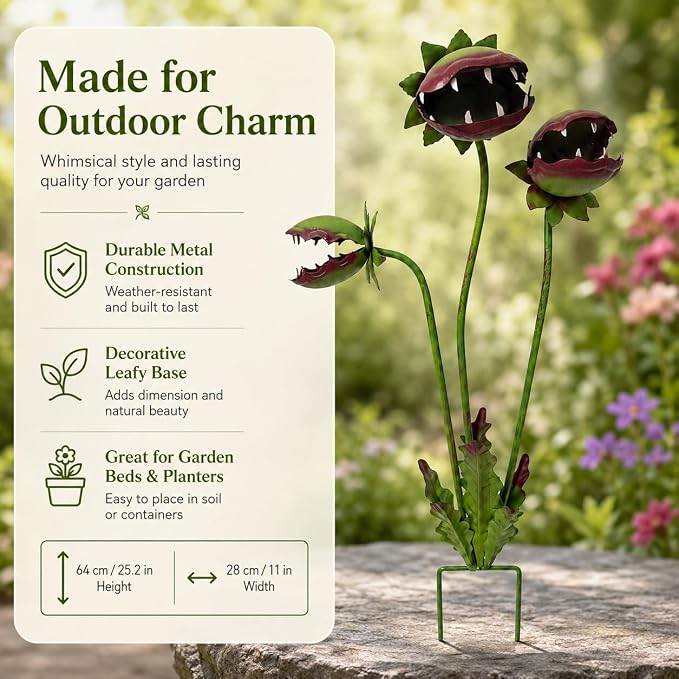 Carnivorous Plant Garden Stake - Whimsical Decorative Metal Garden Stakes,Venus Fly Trap Outdoor Decor Yard Art