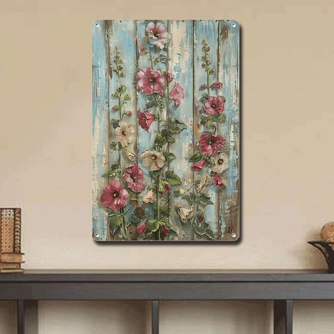 Metal Sign Tin Sign Vintage Wall Art Rustic Testimony Hollyhocks Tin Sign for Easy Installation Weather Resistant Design and Vintage E Tin Signs for Garden for Home Decor 8×12 Inches
